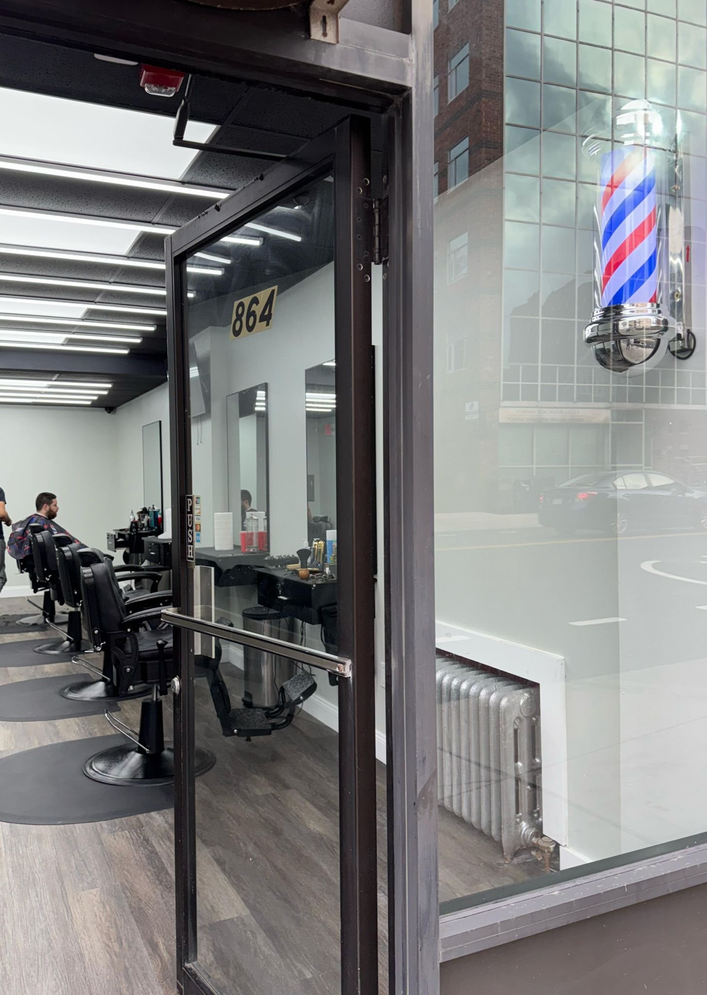 Belvedere Barbershop entrance at 864 Massachusetts Ave, Cambridge MA
